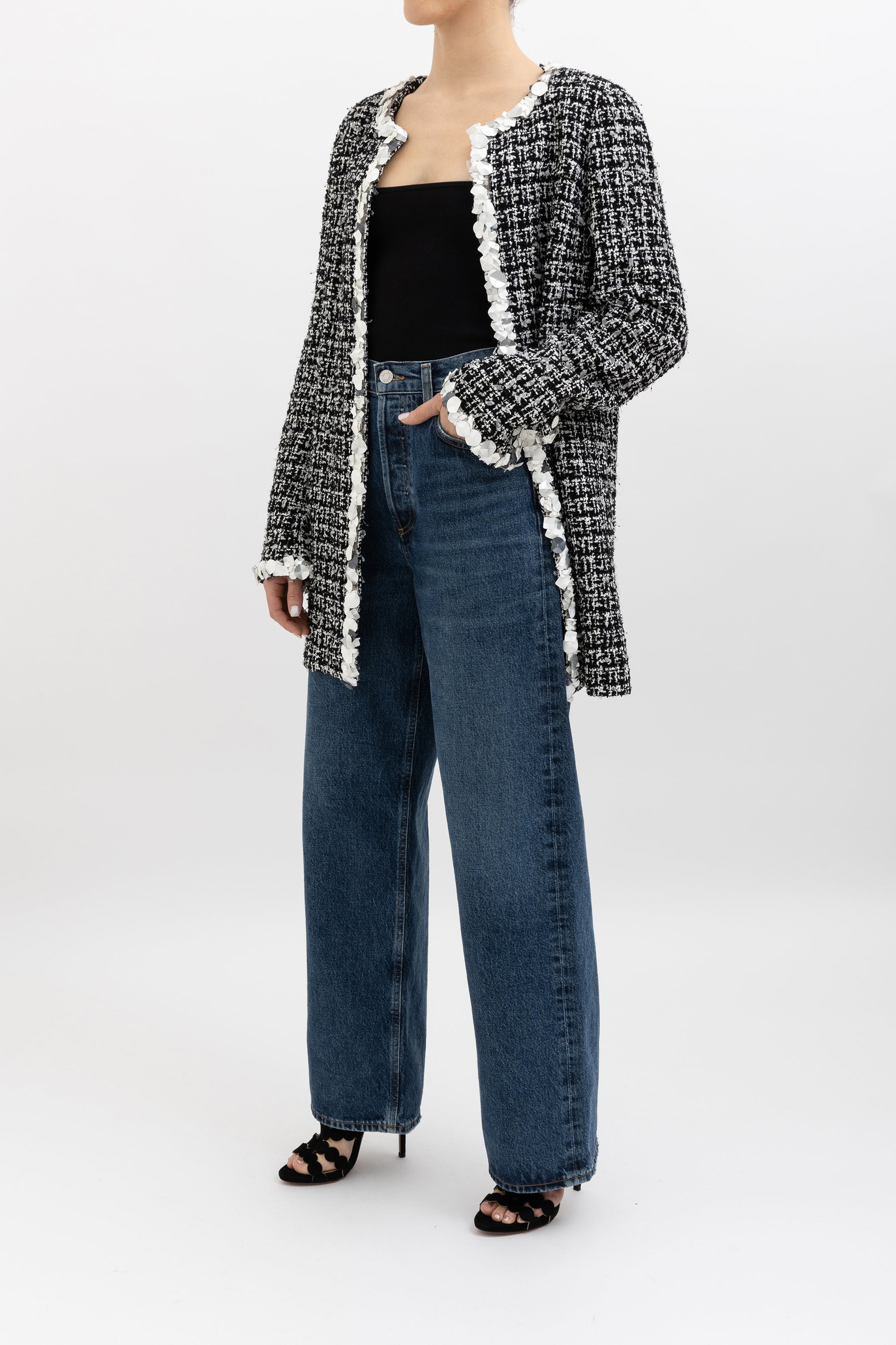Collarless Tweed Jacket