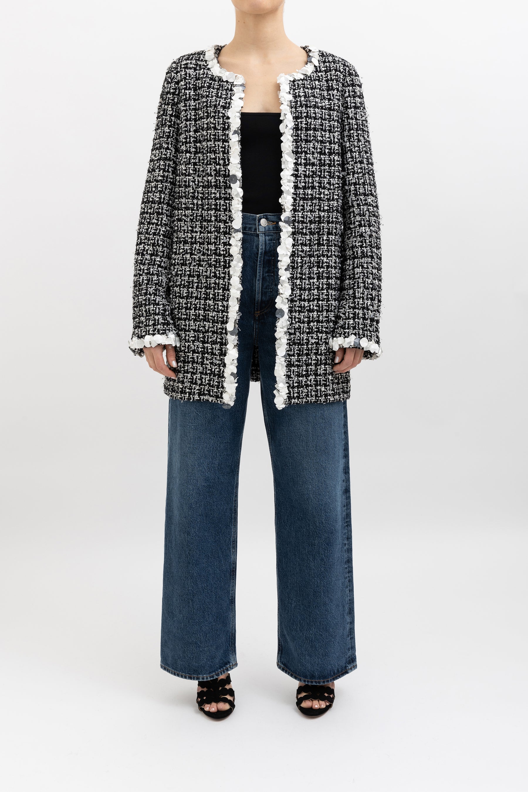 Collarless Tweed Jacket
