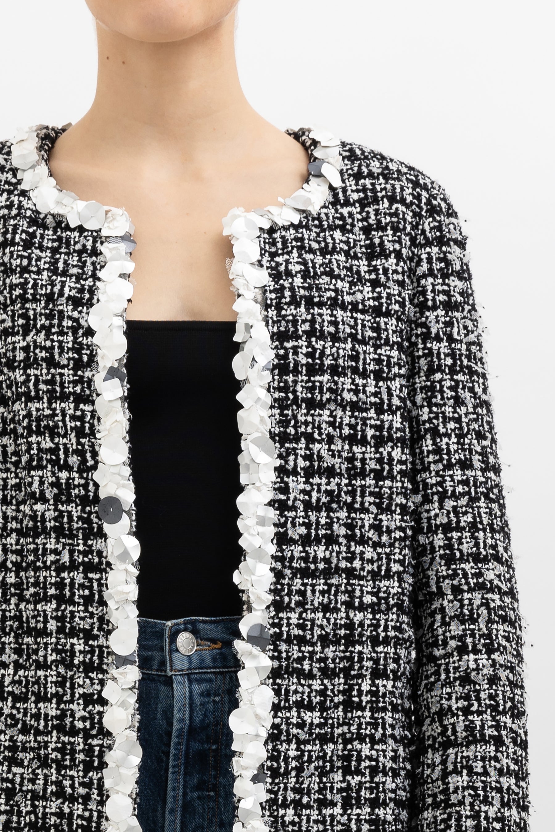 Collarless Tweed Jacket