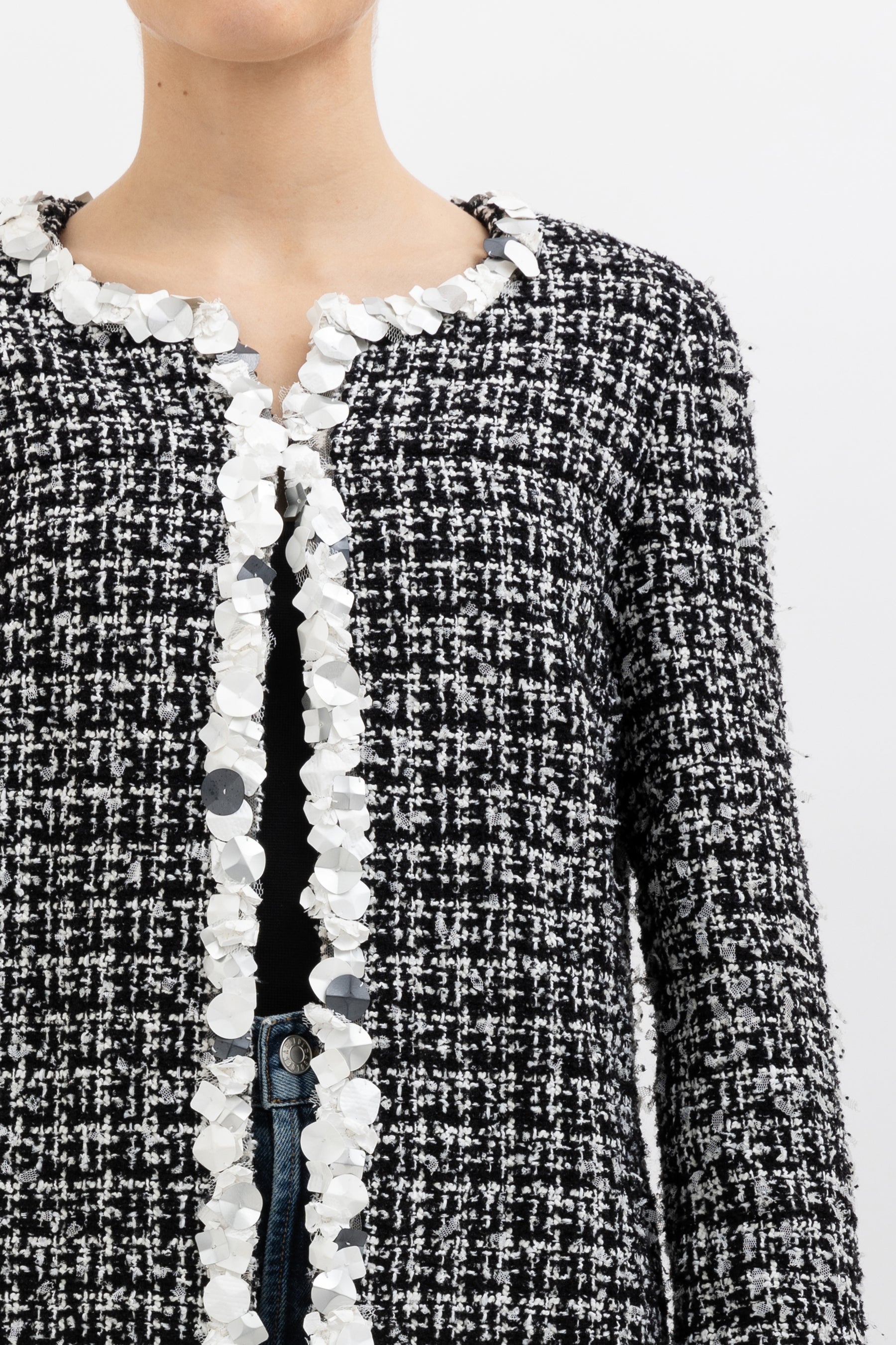 Collarless Tweed Jacket