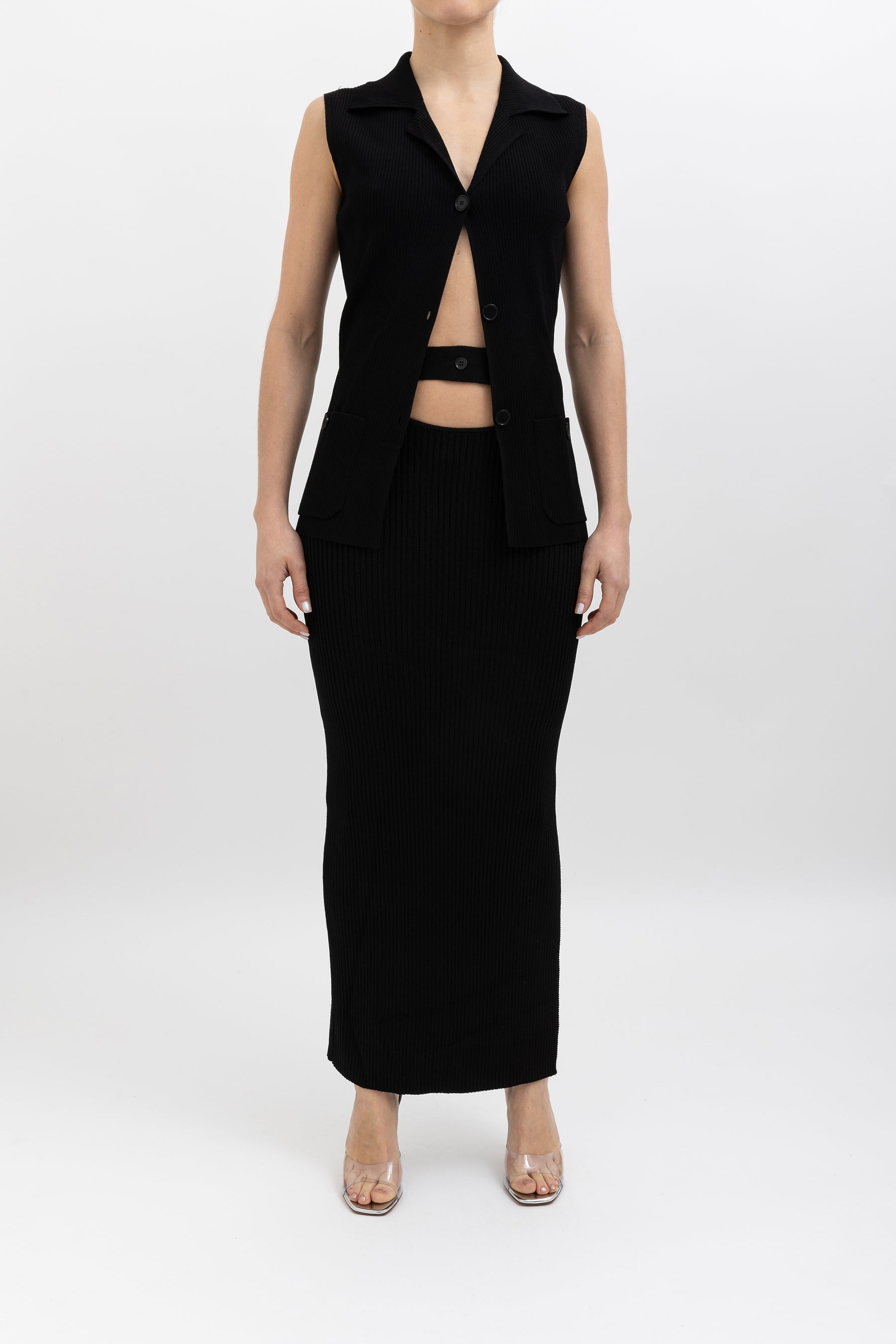 Knitted Sleeveless Top and Skirt Set