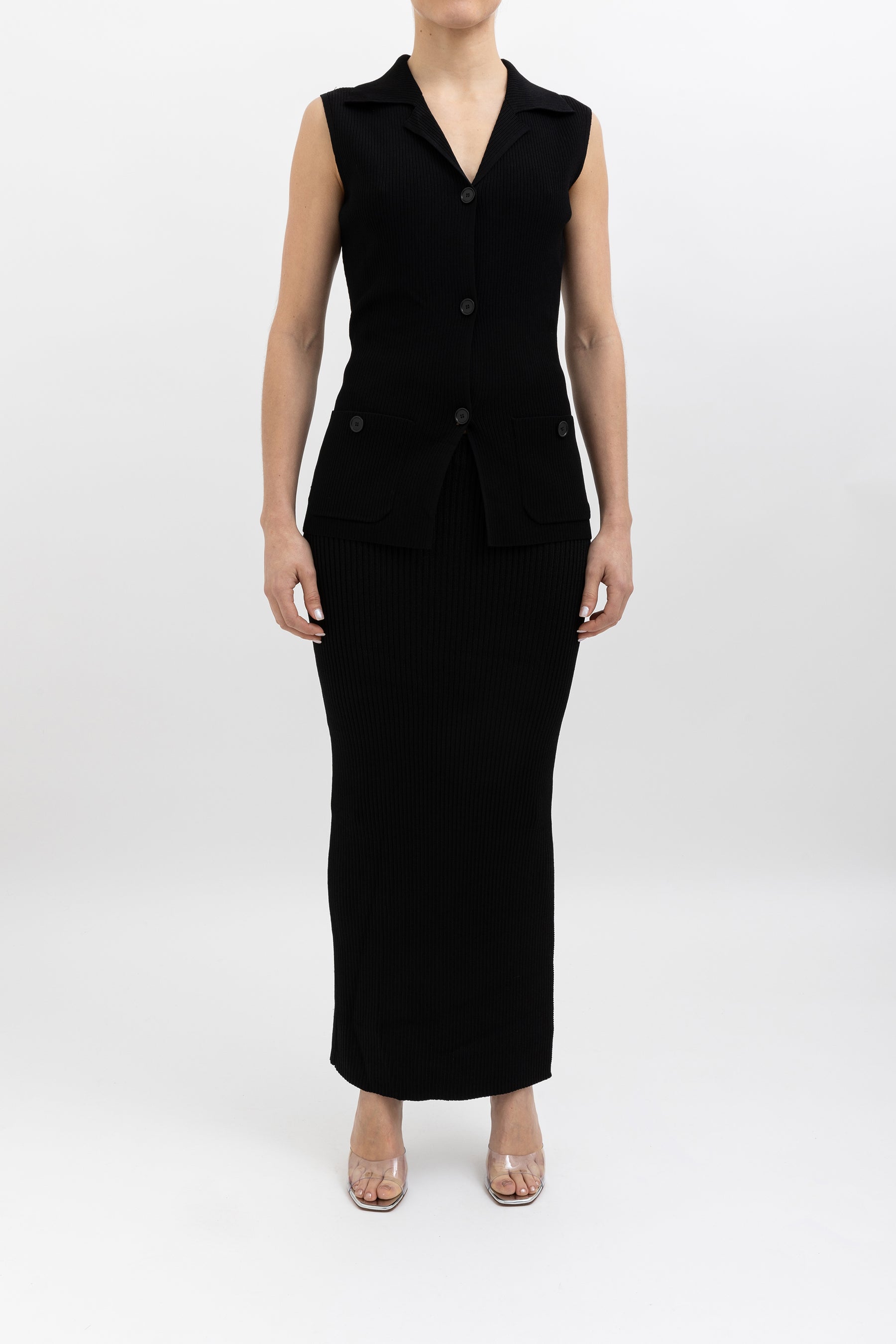 Knitted Sleeveless Top and Skirt Set