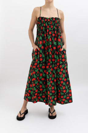 Shirred Rose Cotton Midi Dress