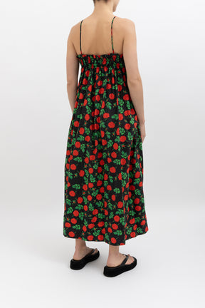 Shirred Rose Cotton Midi Dress