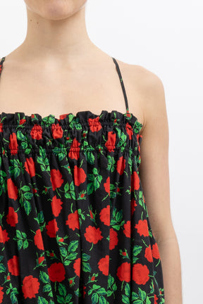 Shirred Rose Cotton Midi Dress