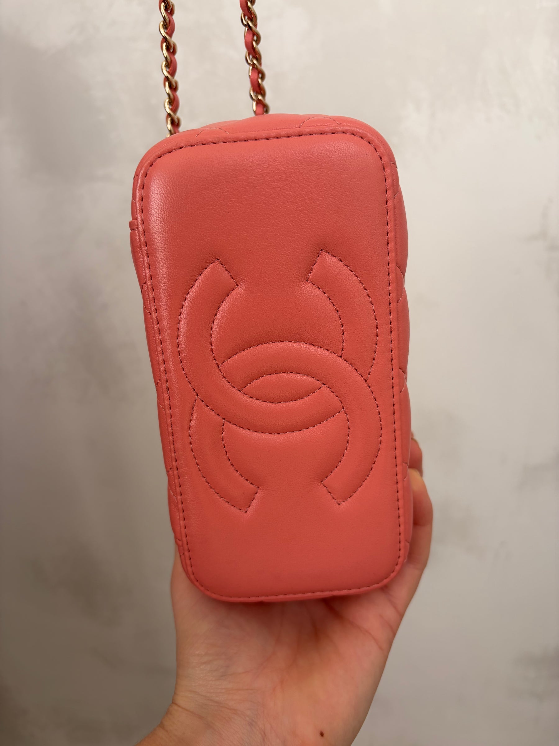 Chanel Coral Lambskin Leather Top Handle Vanity
