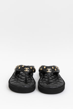 Embellished Leather Thong Sandal