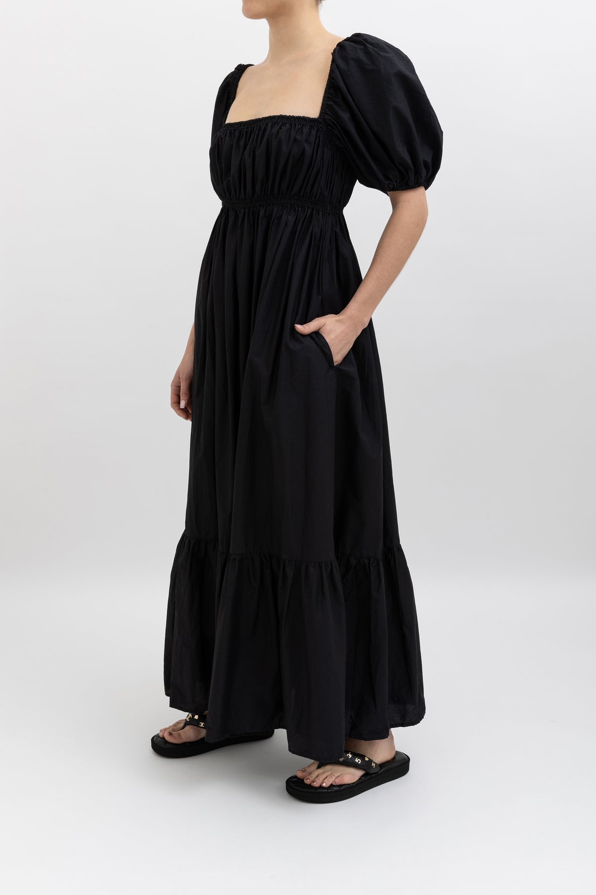 Shirred Puff Sleeve Maxi Dress