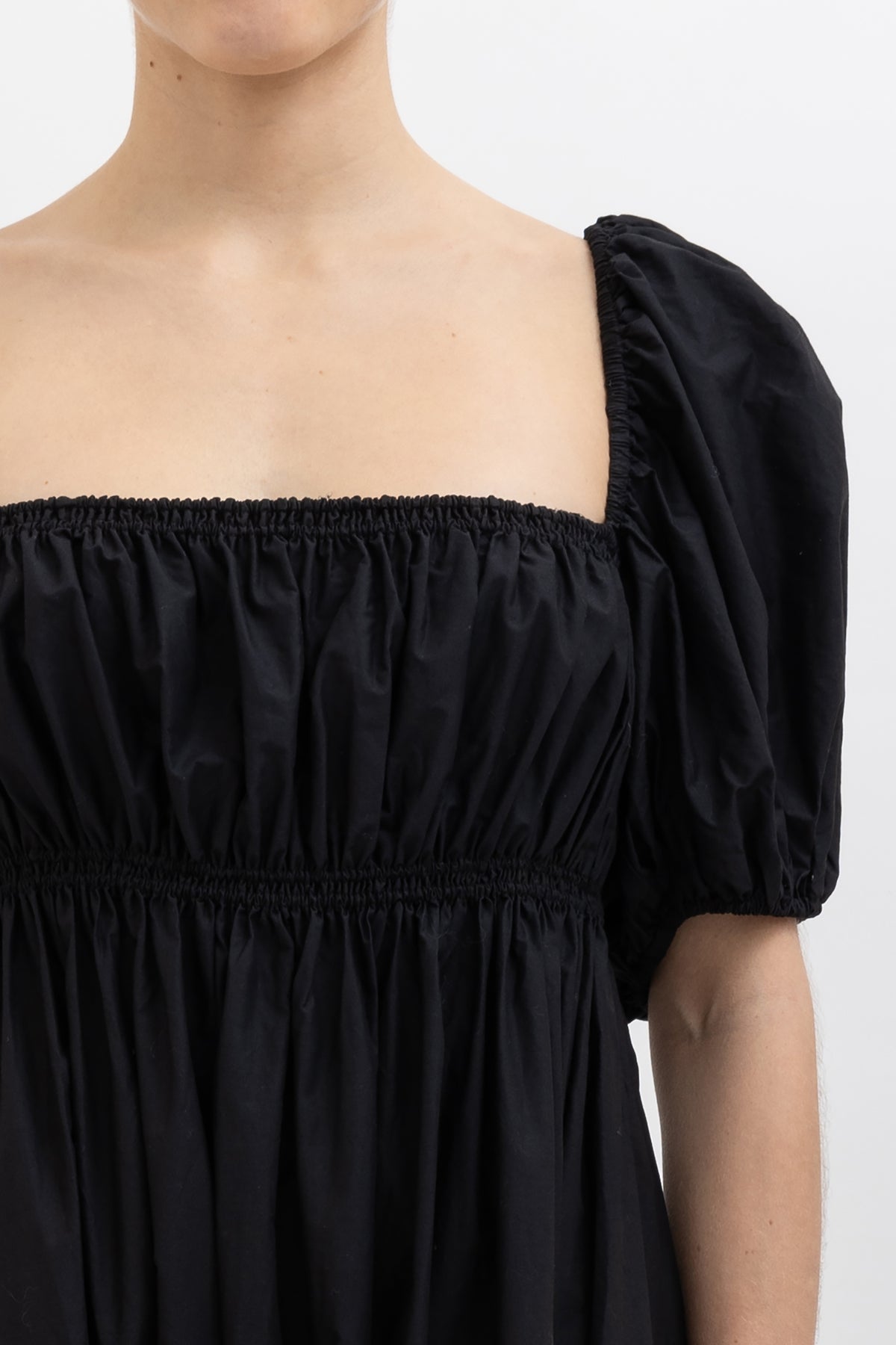 Shirred Puff Sleeve Maxi Dress