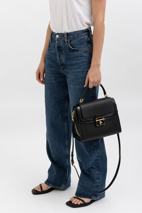 Dolce & Gabbana Black Grained Leather Top Handle Shoulder Bag