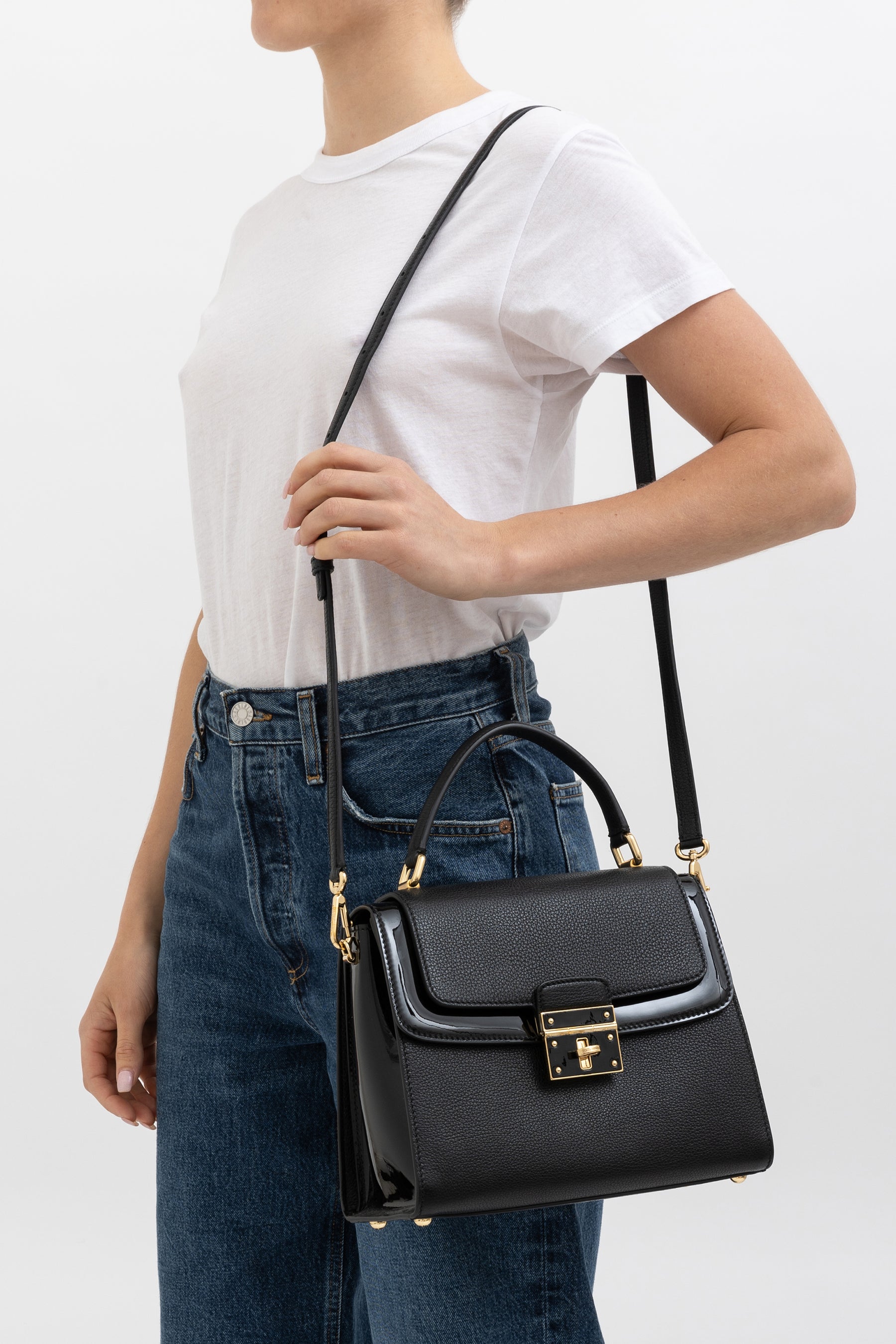 Dolce & Gabbana Black Grained Leather Top Handle Shoulder Bag