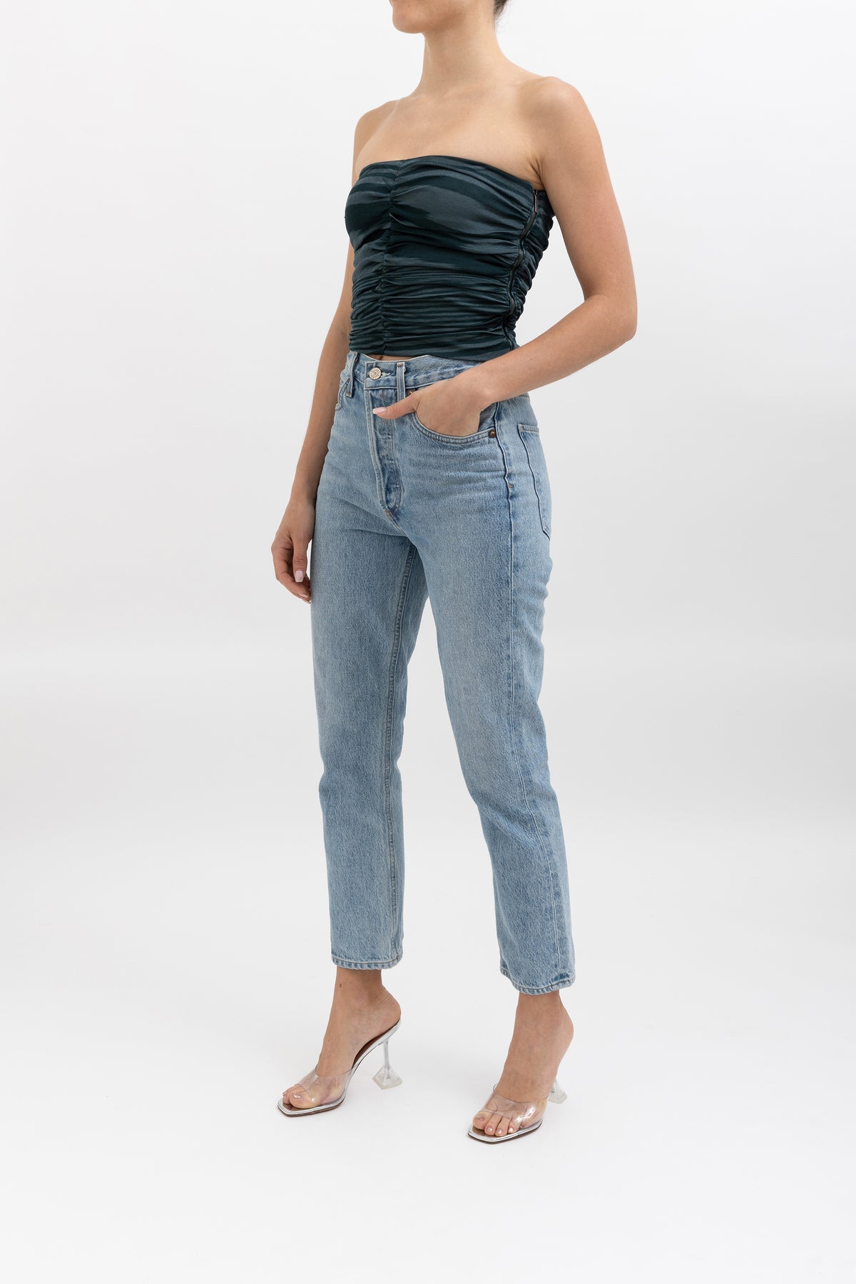 Ruched Strapless Crop Top