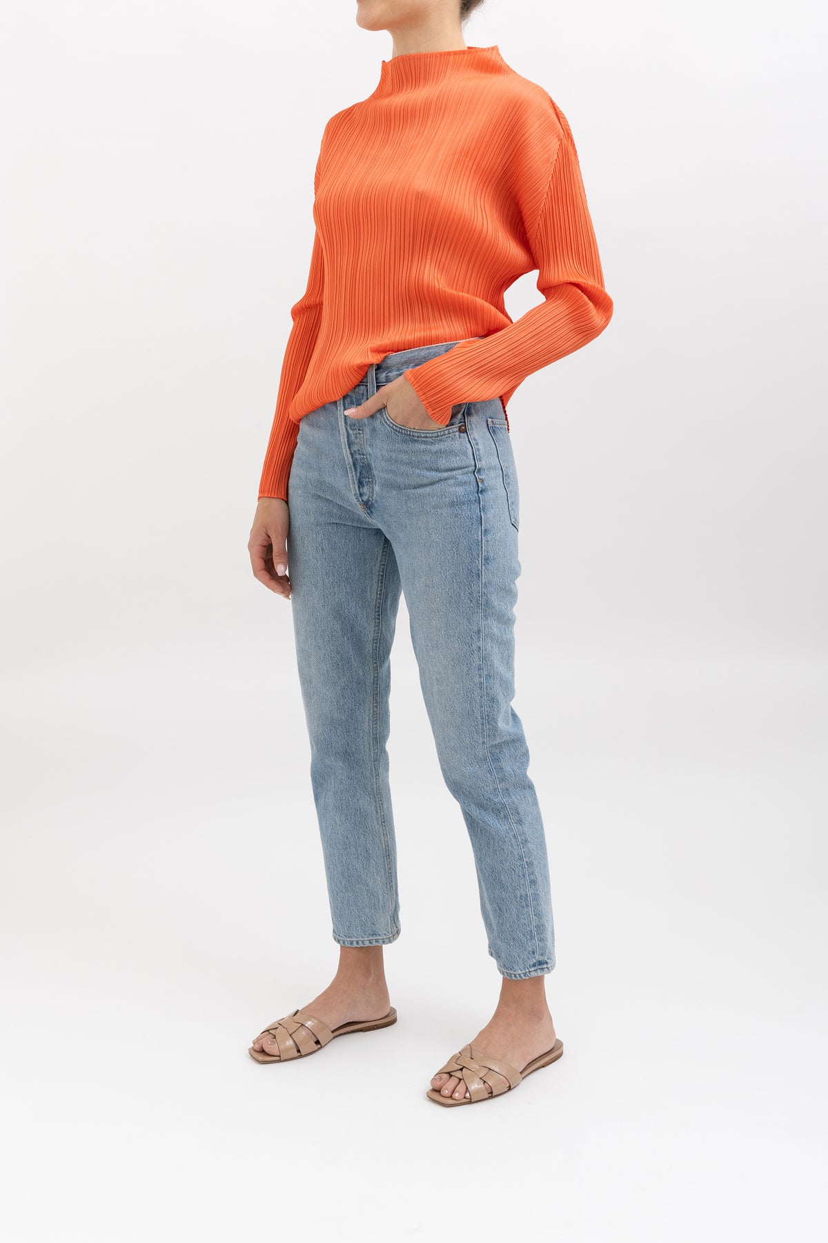 Technical Pleat Funnel Neck Top