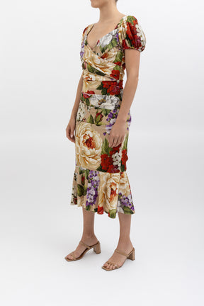Floral Silk Midi Dress