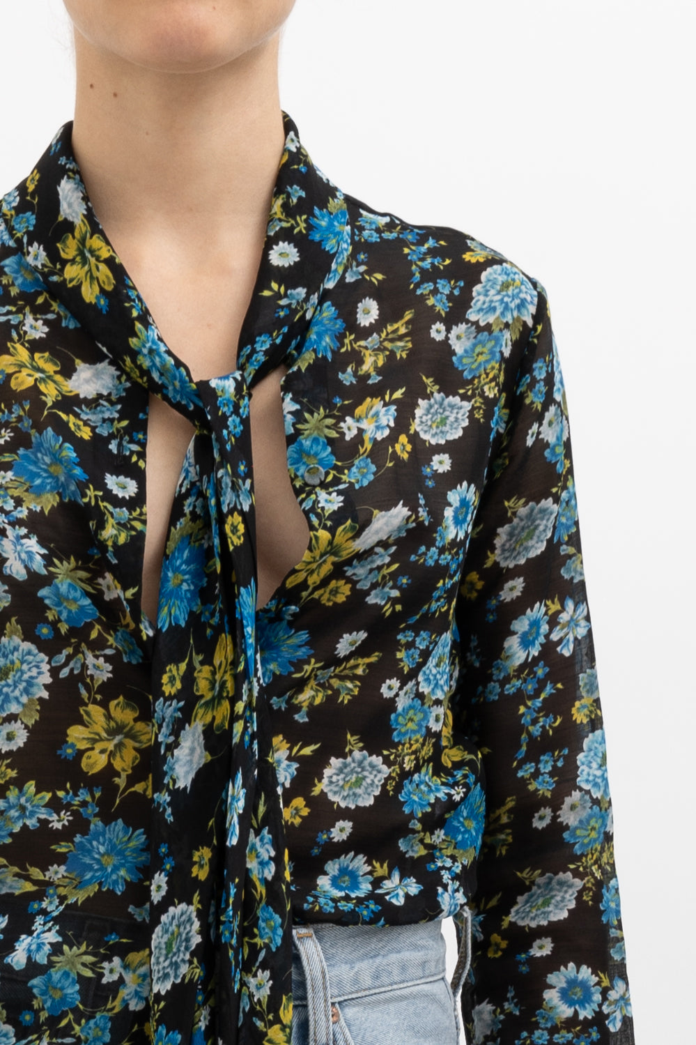 Floral Pussy-Bow Shirt