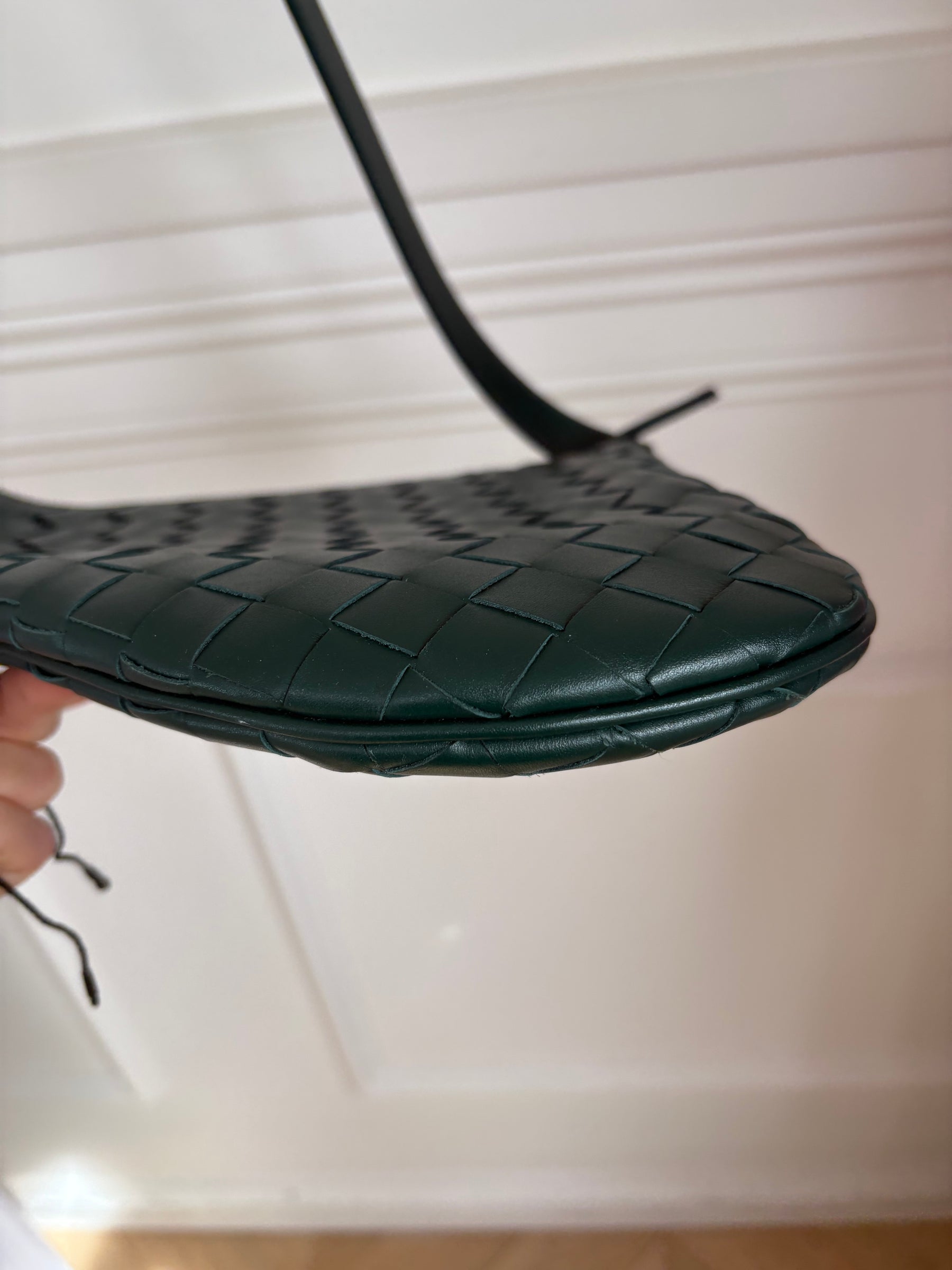 Bottega Veneta Green Intrecciato Leather Small Virgule Bag