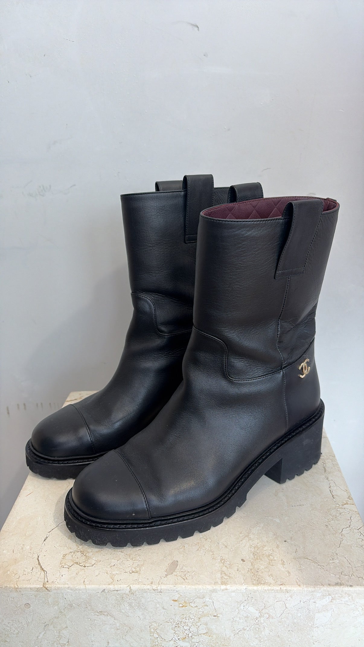Chanel Black Leather Ankle Boots, 38 C