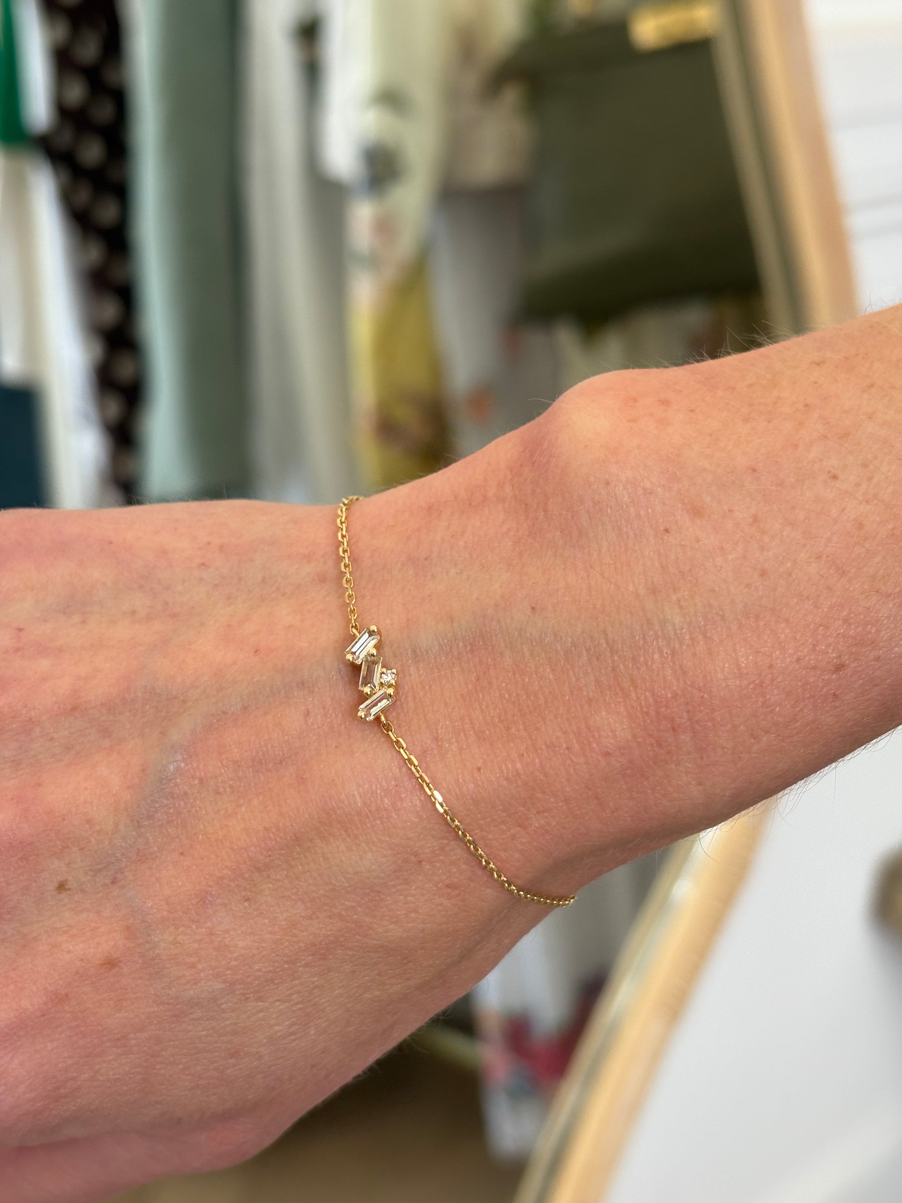 14k Gold Chain White Topaz and Diamond Bracelet