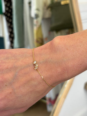 14k Gold Chain White Topaz and Diamond Bracelet