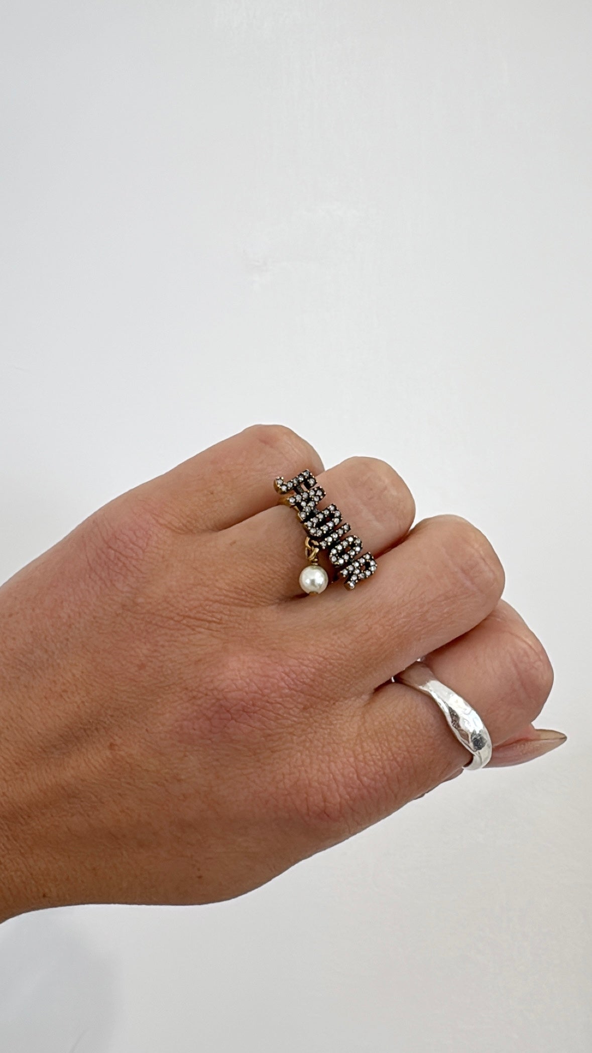 Dior Gold Tone Crystal J'adior Pearl Drop Ring, M