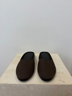 P Johnson Brown Grosgrain Slippers, 39