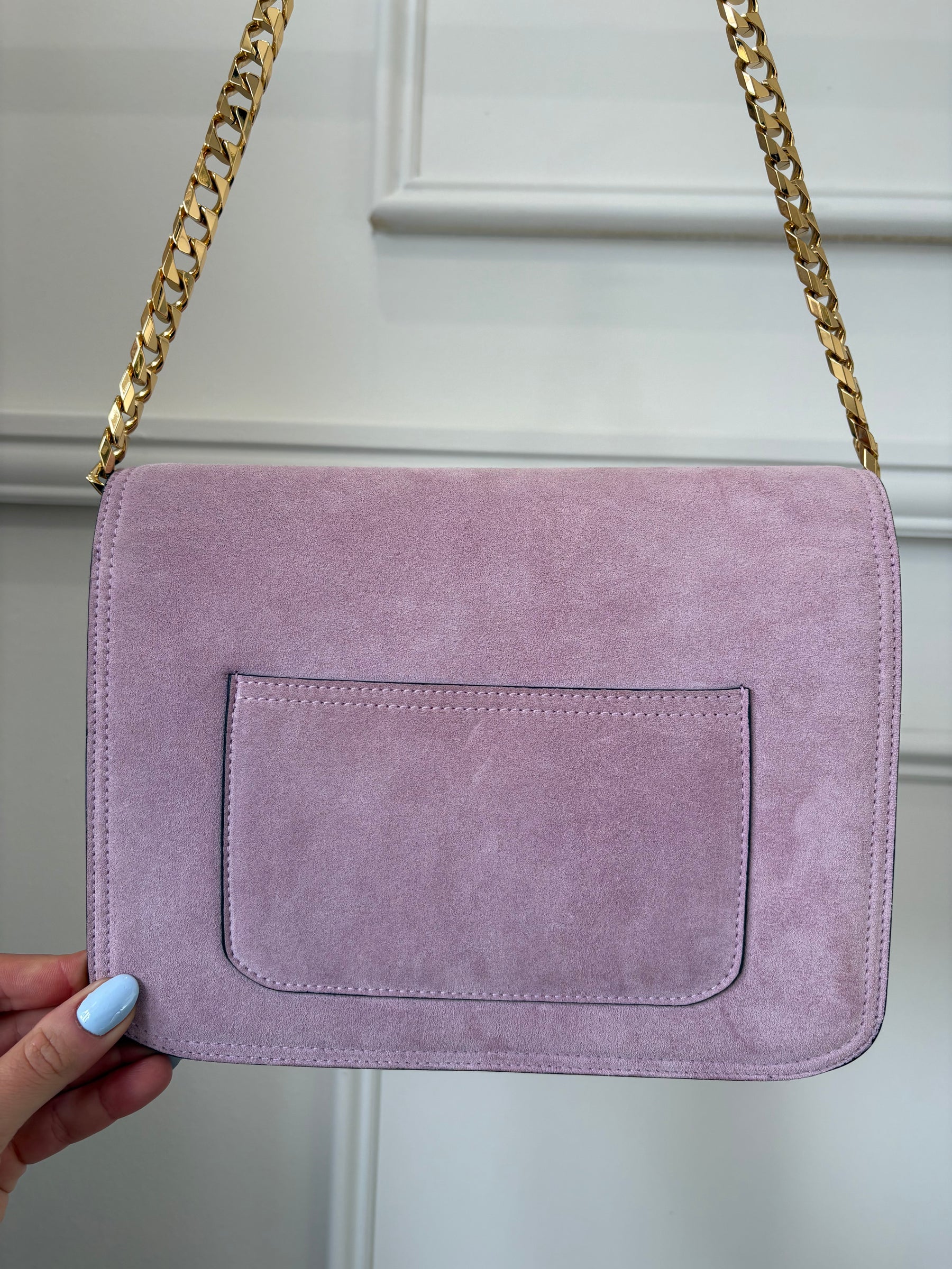 Victoria Beckham Mauve Suede Chain Shoulder Bag