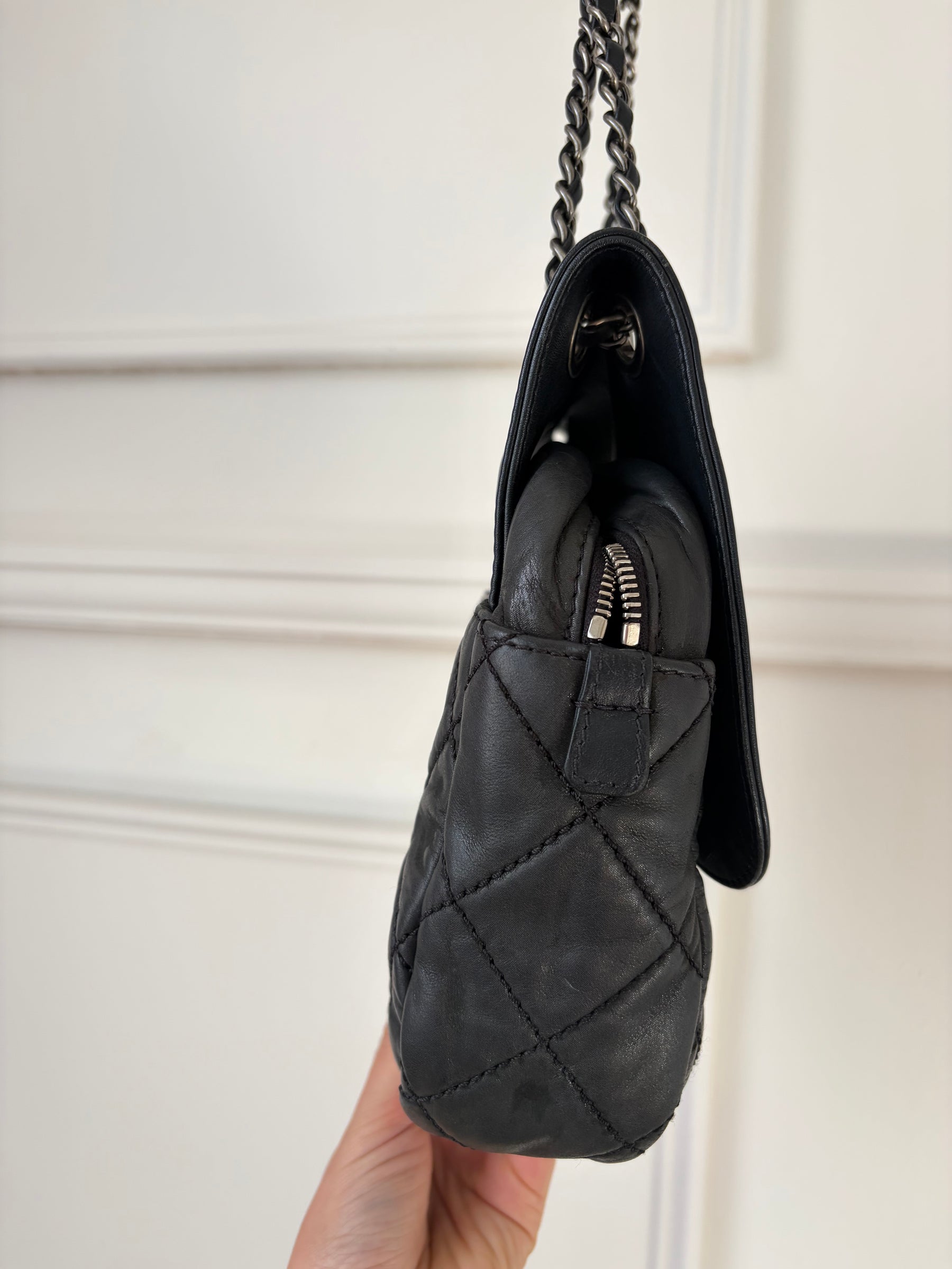 Chanel Black Leather Easy Zip Flap Bag