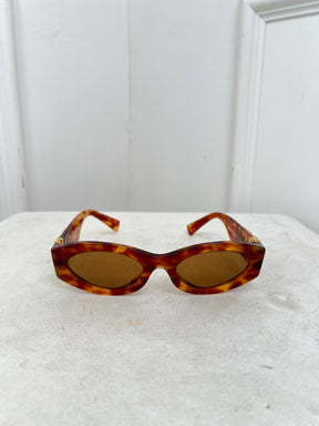 Miu Miu Tortoiseshell Oval Logo Arm Sunglasses