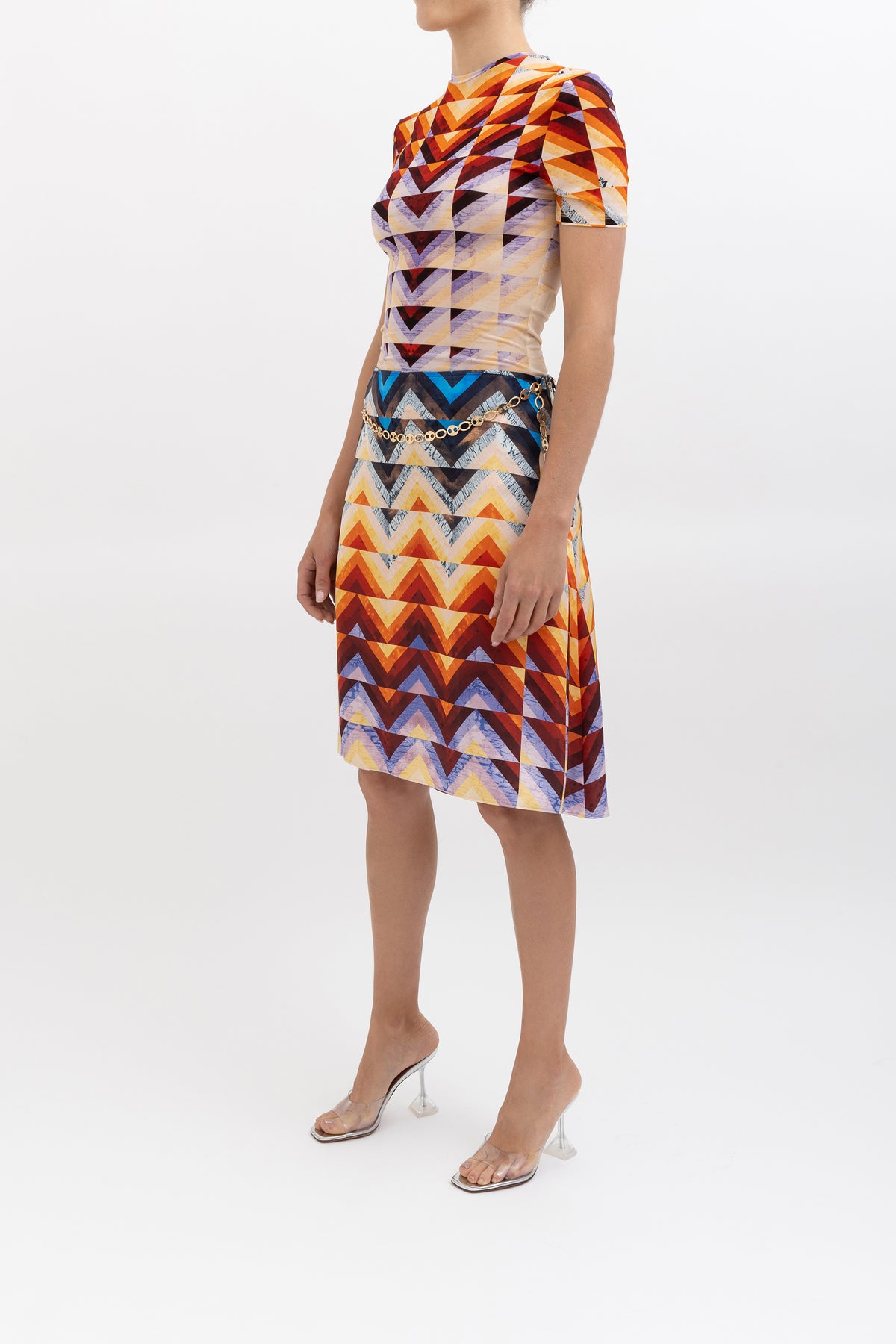 Geometric Print Top and Skirt Set