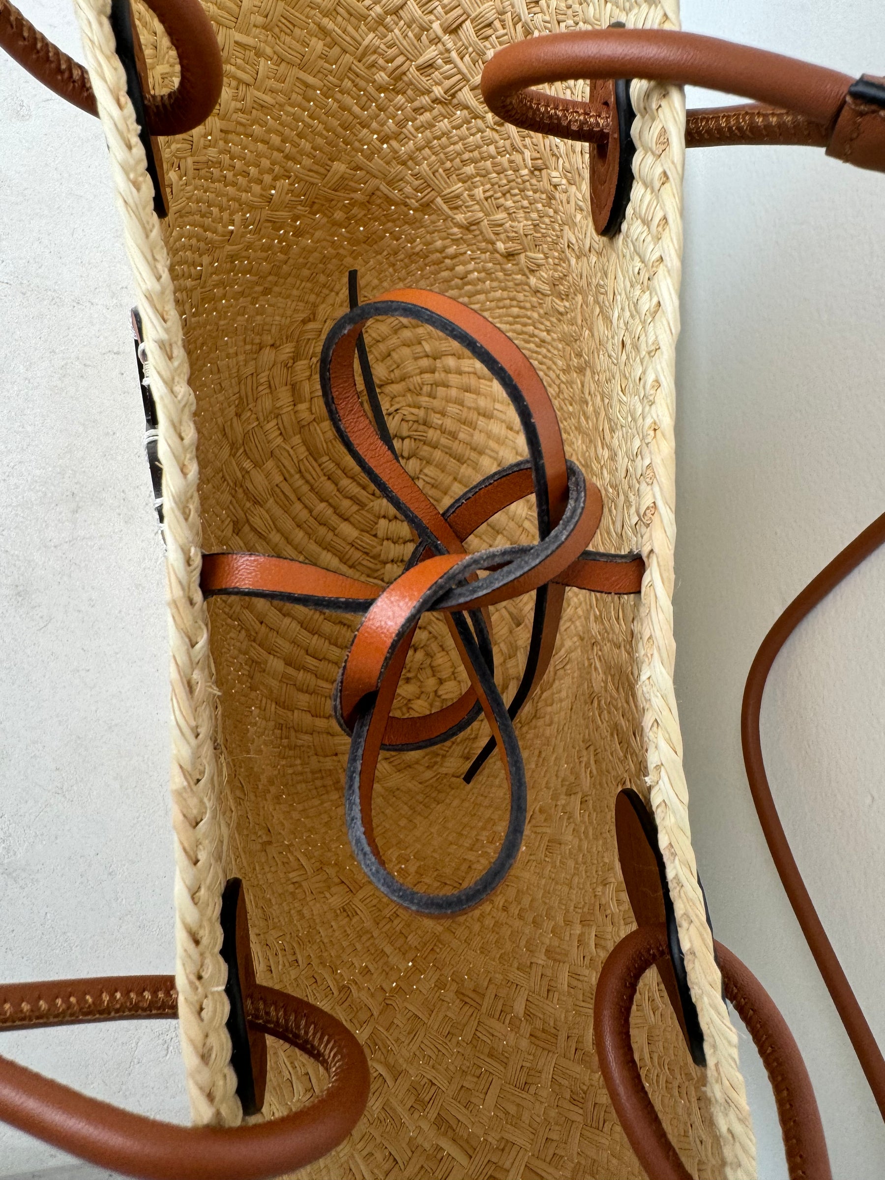 Loewe Paula's Ibiza Anagram Small Leather Trimmed Woven Raffia Tote
