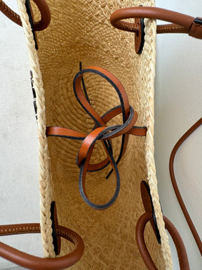 Loewe Paula's Ibiza Anagram Small Leather Trimmed Woven Raffia Tote