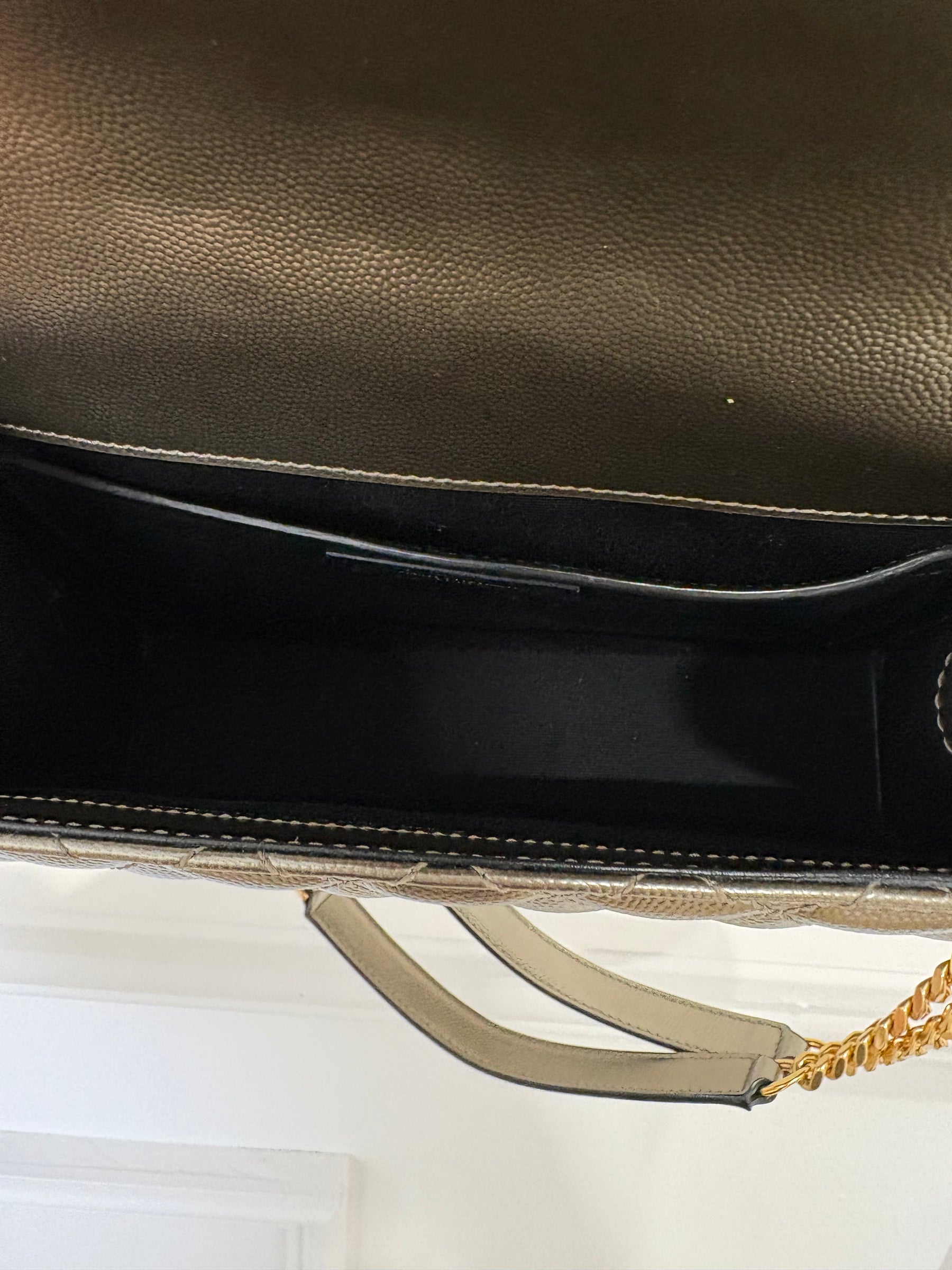 Saint Laurent Pewter Grained Leather Tri-QuiltEnvelope Bag