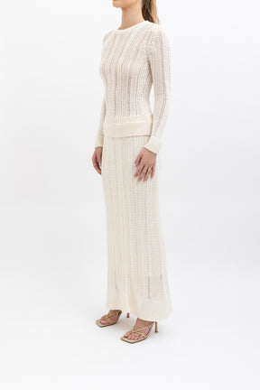 Crochet Knit Long Sleeve Top & Skirt Set