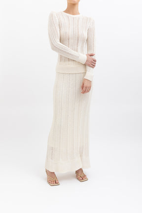 Crochet Knit Long Sleeve Top & Skirt Set