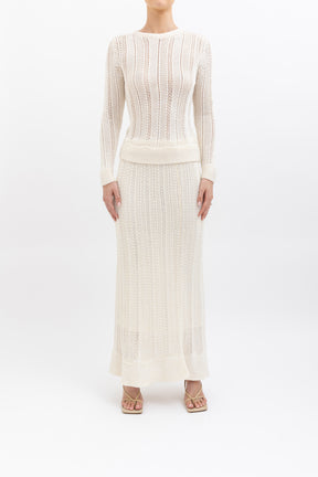 Crochet Knit Long Sleeve Top & Skirt Set