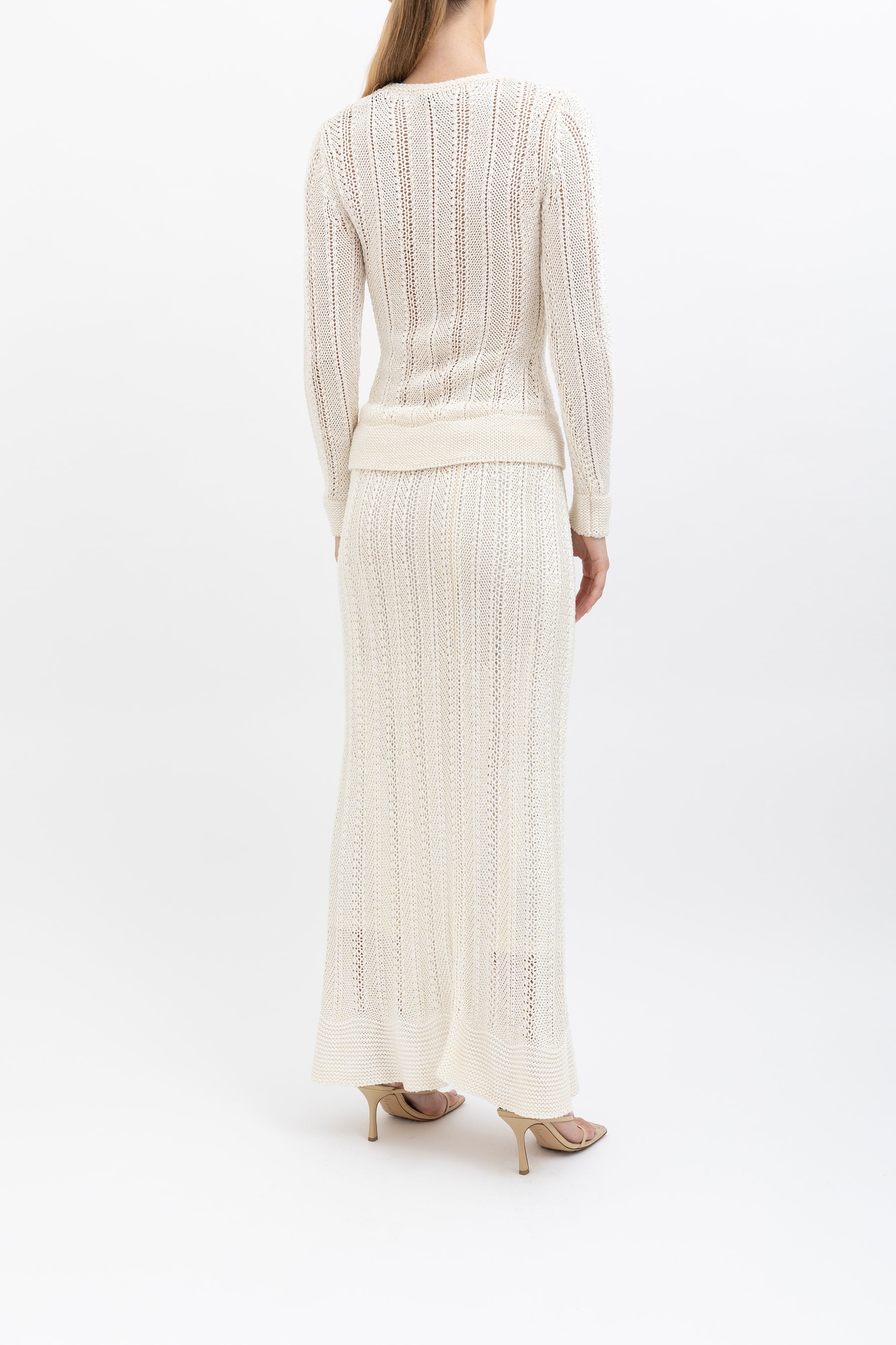 Crochet Knit Long Sleeve Top & Skirt Set