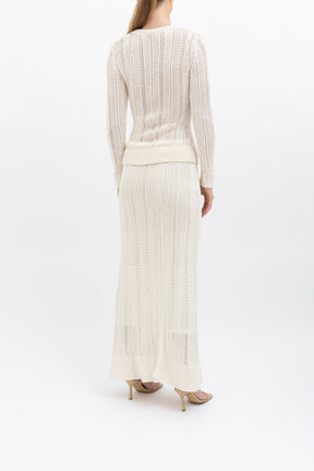 Crochet Knit Long Sleeve Top & Skirt Set