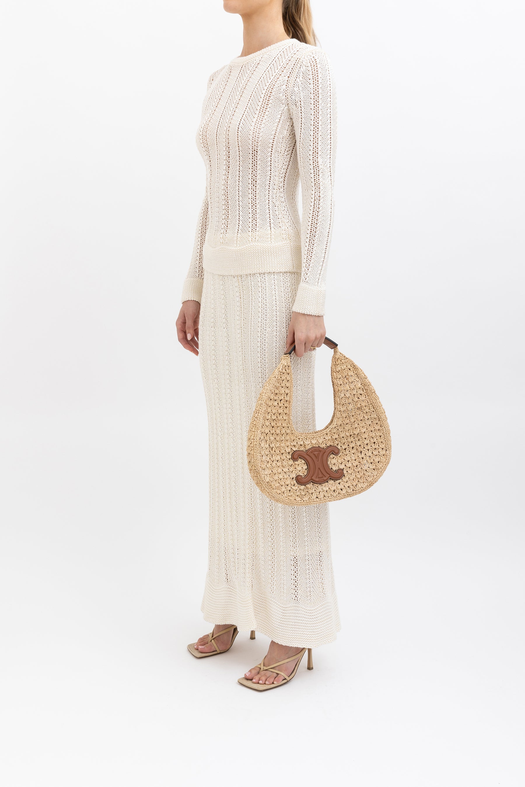 Crochet Knit Long Sleeve Top & Skirt Set