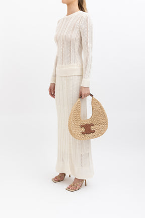 Crochet Knit Long Sleeve Top & Skirt Set