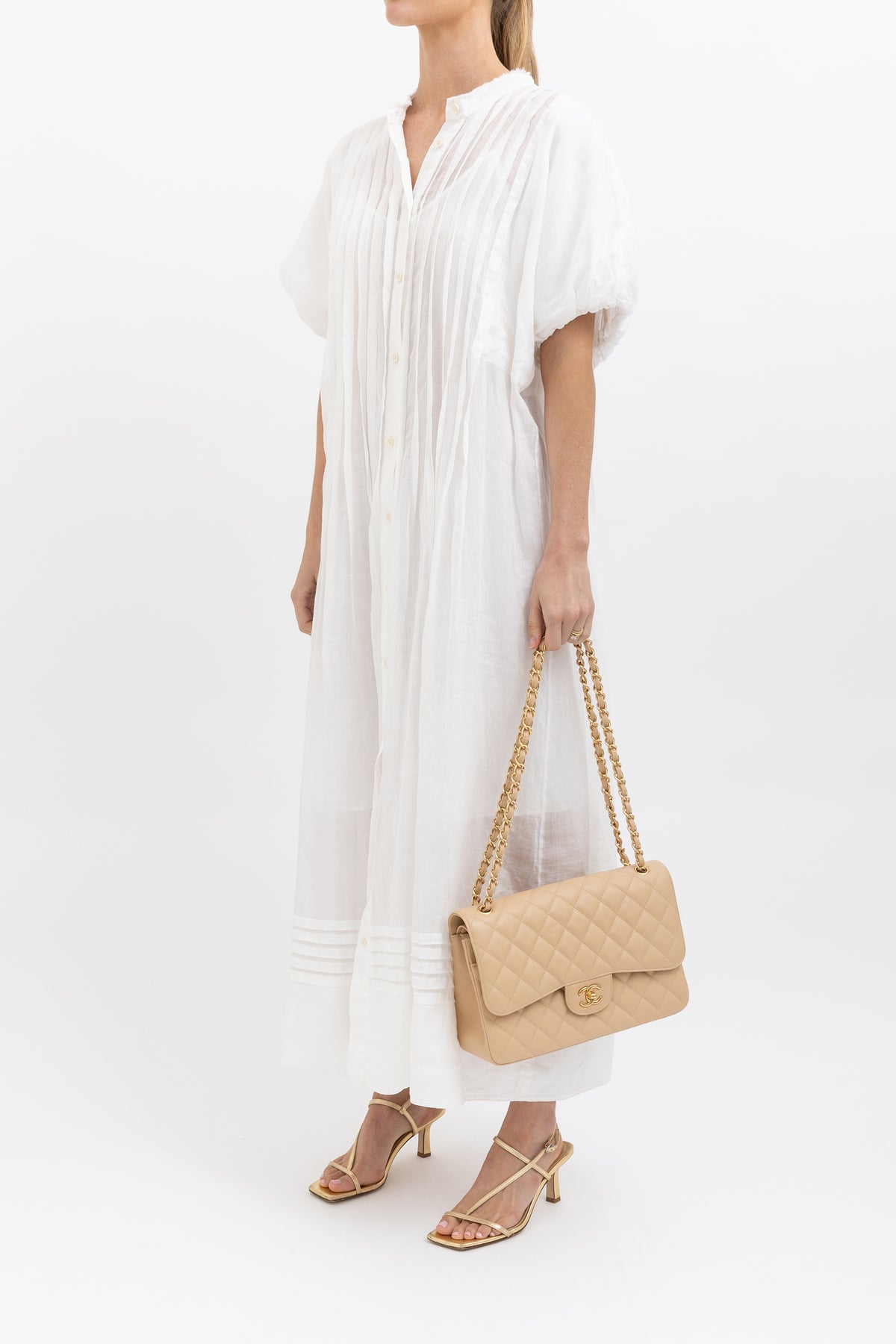 White Pin Tuck Maxi Dress