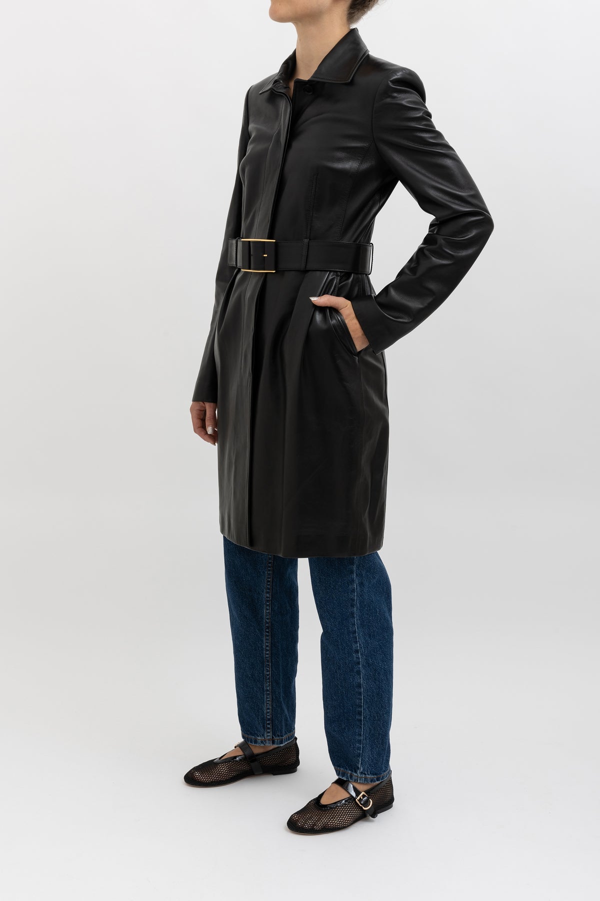 Leather Mid Length Coat