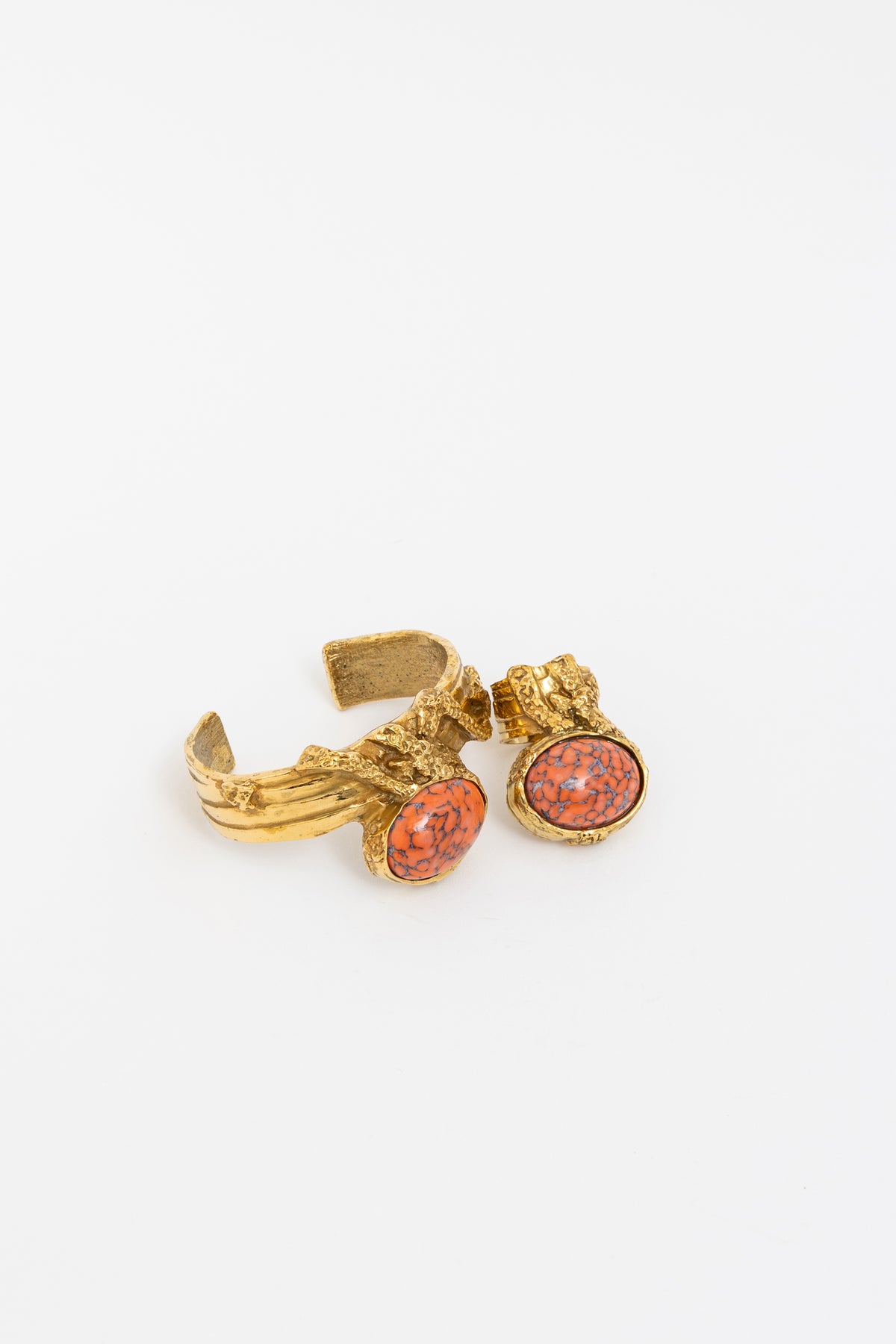 Coral Cabochon Arty Ring & Bracelet Set