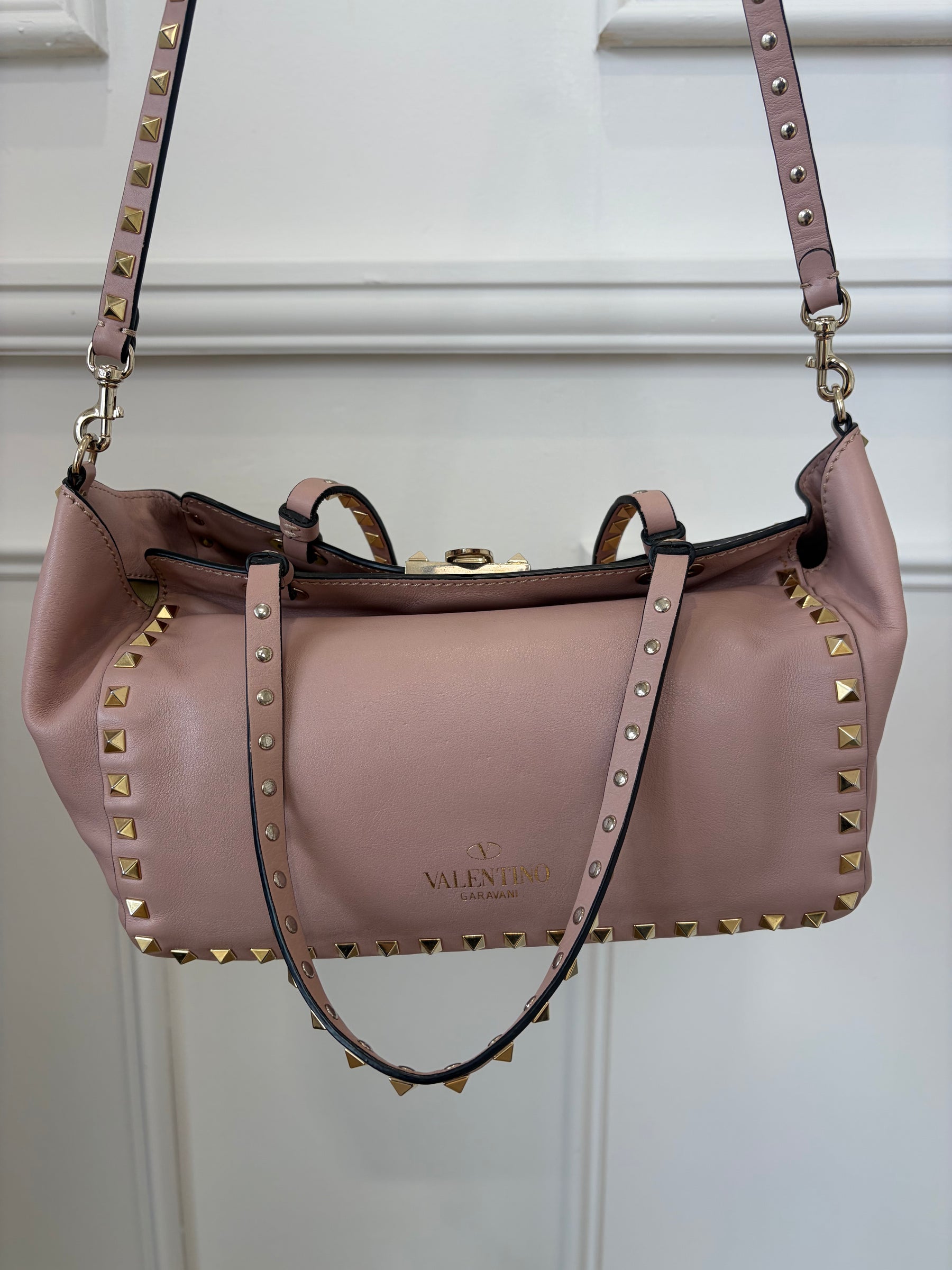 Valentino Garavani Blush Leather Rockstud Tote Bag