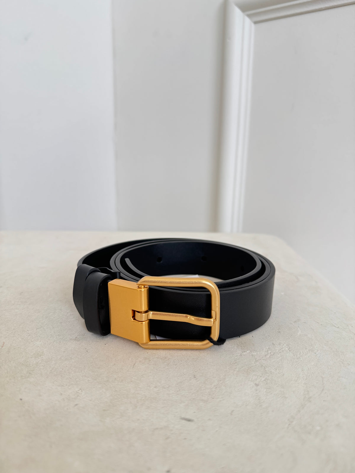 Camilla and Marc Black Leather Brushed Buckle Belt, S/M