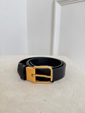 Camilla and Marc Black Leather Brushed Buckle Belt, S/M