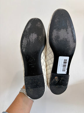 Chanel Cream And Black Quilted Leather Loafer, 39C