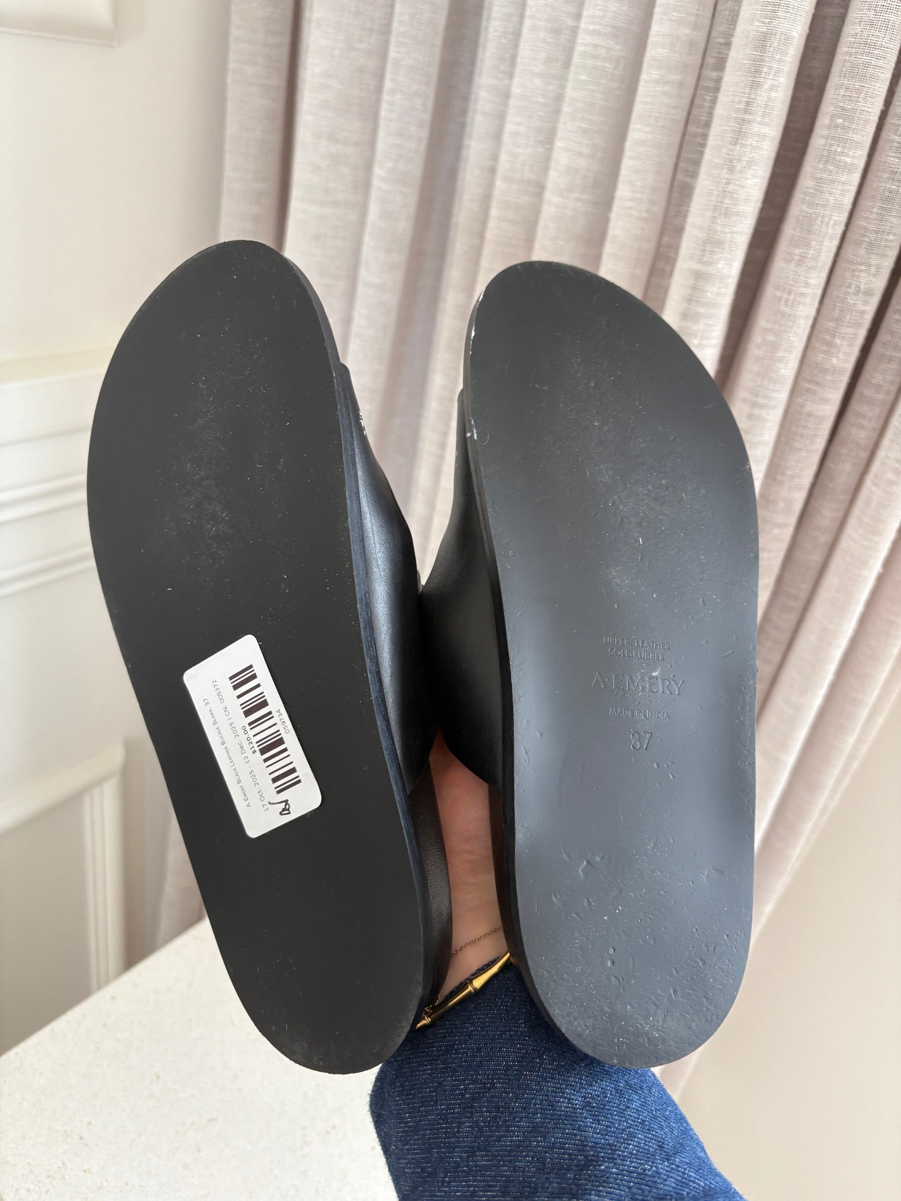 A Emery Black Leather Buckle Slides, 37