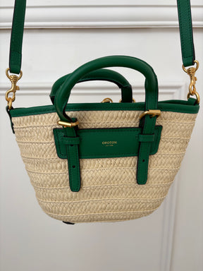 Oroton Camille Straw Small Tote Natural And Green