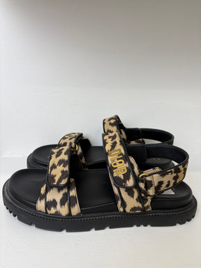 Dior Leopard Print Dioract Sandals, 40.5