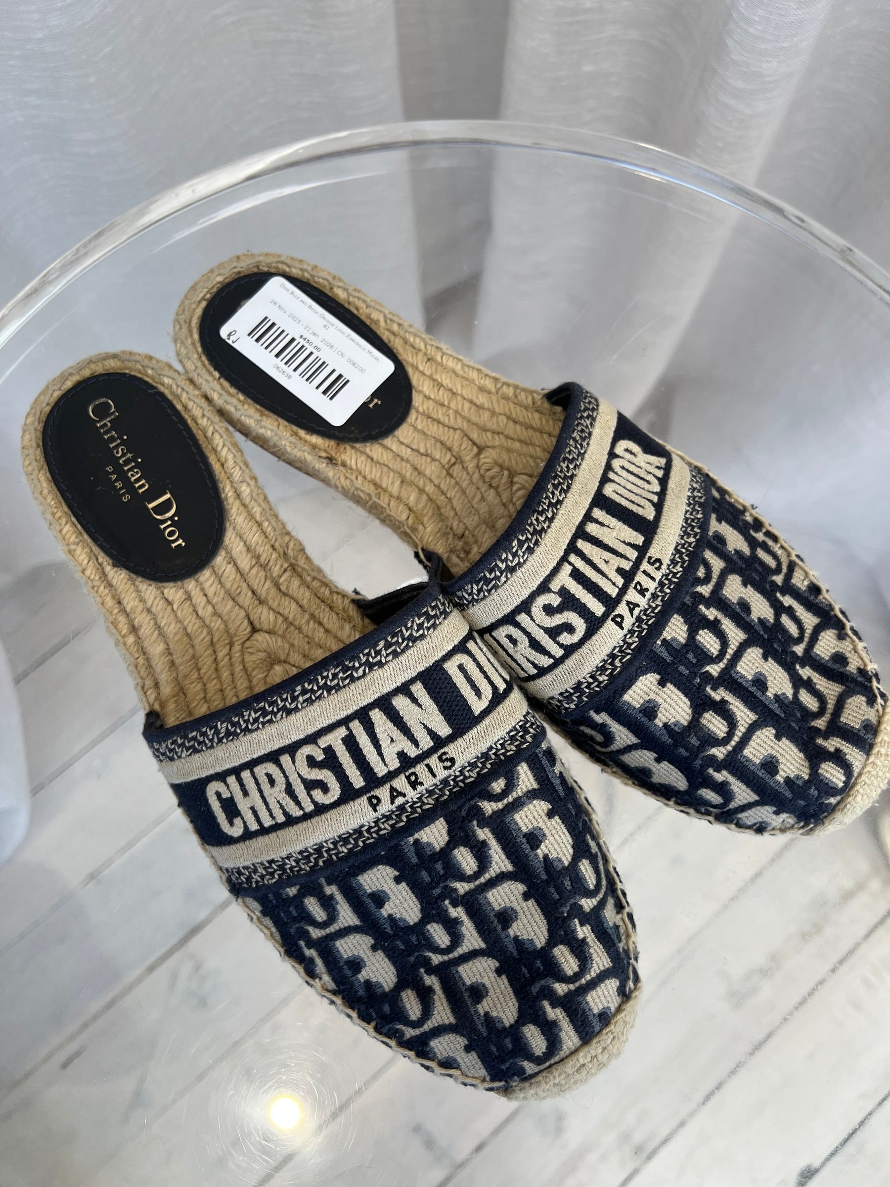 Dior Blue and Beige Oblique Logo Espadrille Mules, 41